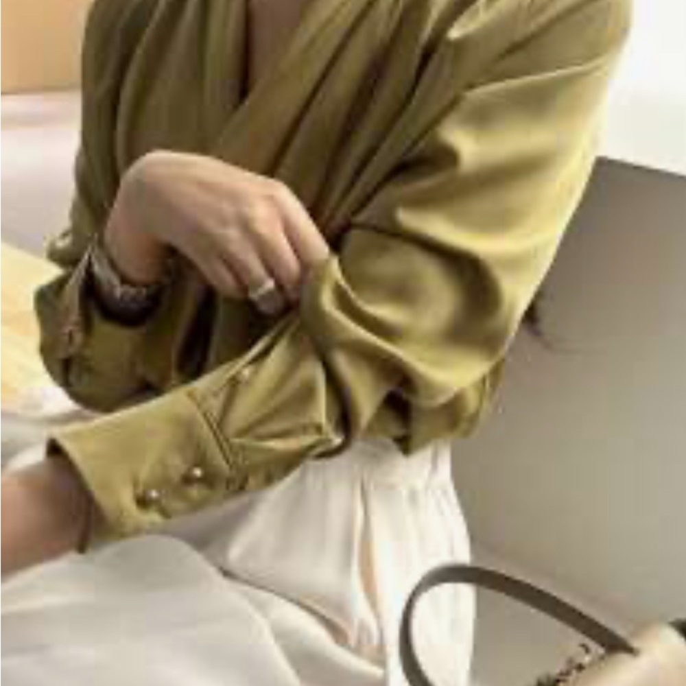 SHEIN Olive Green Wrap Blouse